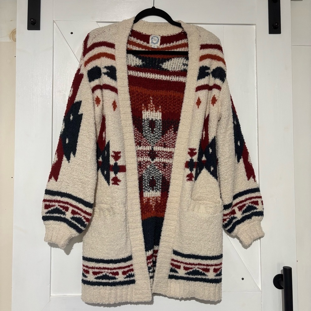 Blue Rain Cream and Red‎ Patterned Cardigan